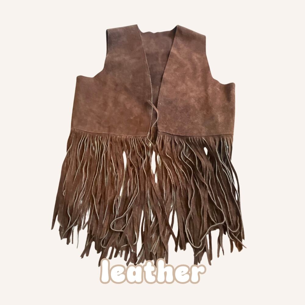 VINTAGE vest brown suede fringe western hippy festival open front